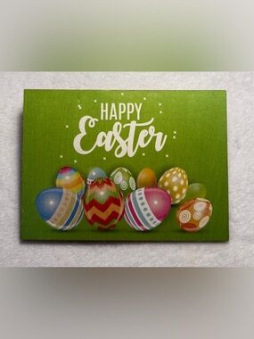 Happy Easter Green Decorative Wooden Sign with Colorful Eggs